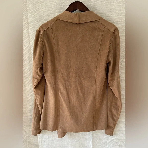 Mote Soft Tan Camel Faux Suede Full Zip Flowy Angled Drapey Lapels Moto Jacket M - Picture 4 of 6